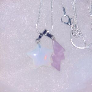 Boho Amethyst Lightning Bolt & Opal Crystal Star ⭐️ Sterling Silver 24” Necklace